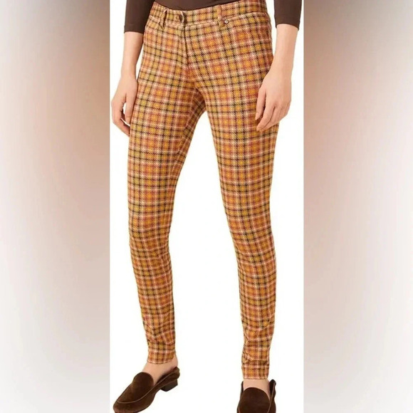 J.McLaughlin Becca Legging Brown Gold Burgundy Plaid Size 8 NWT - Picture 8 of 8